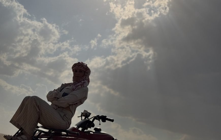 ATV Quad Bike at Sahara Desert pyramids view