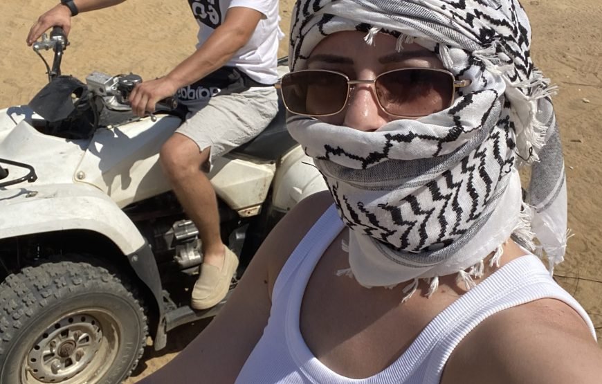 ATV Quad Bike at Sahara Desert pyramids view